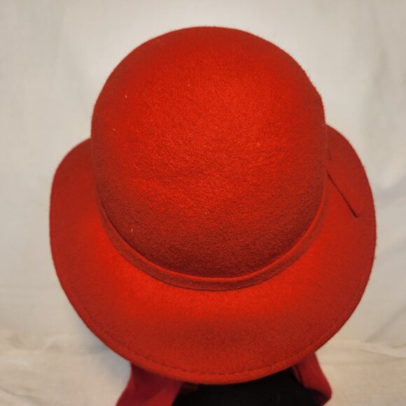 Vintage Red Virgin Wool Felt Cloche Flapper Fedora Hat Neck Scarf USA main image 7